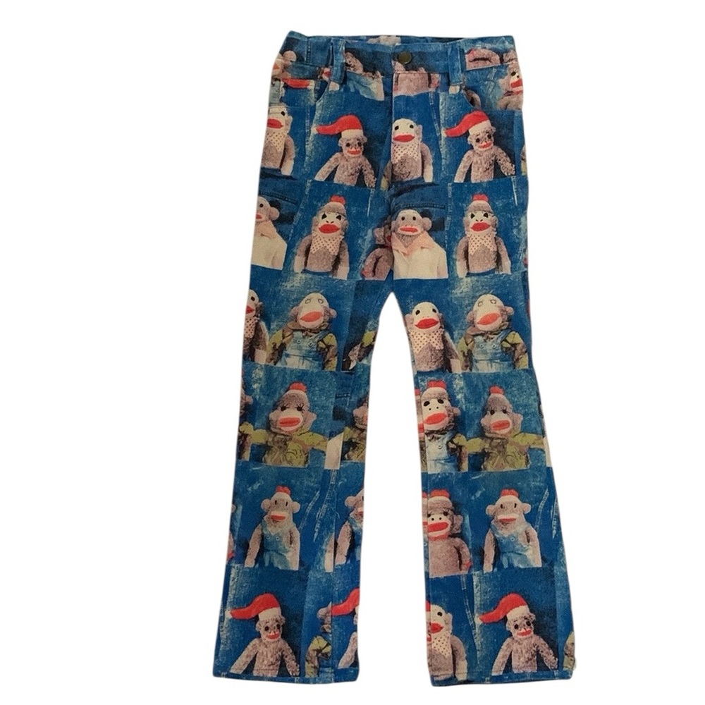 Vintage Wam Wam Sock Monkey Jeans Size 8 (120CM) Blue Red Adjustable Waist